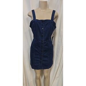 NWT Iris Womens‎ Bodycon 90's Mini Denim Minimalist Y2K Stretch Blue L Dress